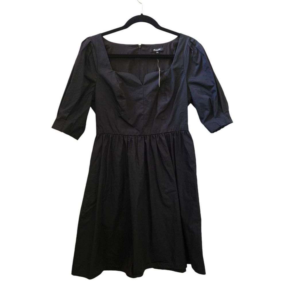 NEW Madewell Womens Black Cotton Poplin Puff Sleeve Pockets Mini Dress Size 2